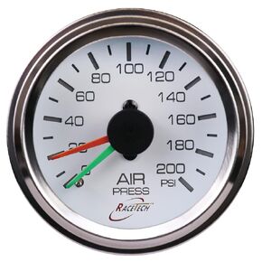 52mm 2-1/16" Mechanical Dual Air Bag Suspension Pressure Gauge Air Suspension Gauge 0~200 PSI 1/8NPT White Dial Chrome Rim for Air Ride Suspension Systems