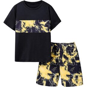 GORGLITTER Boy's 2 Piece Drippy Outfits Short Sleeve Crew Neck T Shirts and Graphic Shorts Clothing Sets