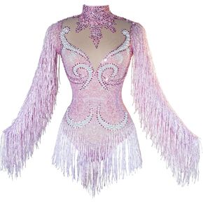 Youmeisha Sexy Fringe Rhinestone Bodysuit Mesh Perspective Women Birthday Party Outfit Team Dance Show Drag Queen Costumes