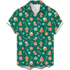 Christmas Bowling Shirts for Men Short Sleeve Regular Fit Retro Casual Button Down Holiday Hawaiian Shirts