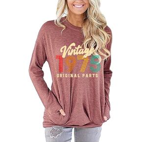 50th Birthday Gift Shirts Vintage 1975 Original Parts Shirts Sweatshirts for Women Casual Pullover Blouse Tops
