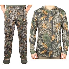 LOOGU Camo Hunting Pants & Camouflage Long Sleeve T Shirt for Men in Outdoor Activities
