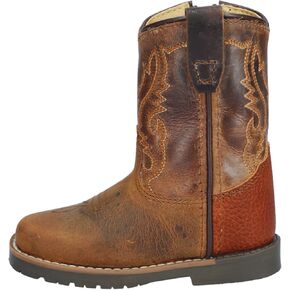 Smoky Mountain Boots | Autry Series | Toddler’s Western Boot | Square Toe | TPR Sole & Walking Heel | Leather and Man-made uppers & Man-Made Lining | Brown Distress/Brown Crackle | 8