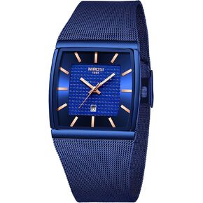 NIBOSI Men Watches Analog Quartz Square Military Waterproof Sport Business Wrist Watch for Men with Stainless Steel Mesh Strap Date Calendar