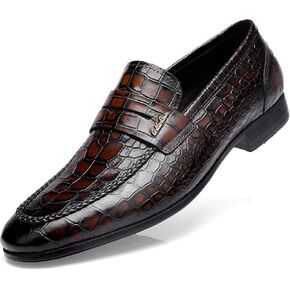 Classic Leather Dress Shoes for Mens, Fashion Crocodile Printed Casual Dress Shoe Loafer Slip On Shoes for Men
