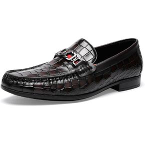Men's Crocodile Pattern Leather Slip-on Loafers, Formal Dress Shoes for Men