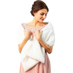 Women's Faux Fur Shawls and Wraps Wedding Fur Stole Bridal Fur Wrap Shrug for Bride and Bridesmaid