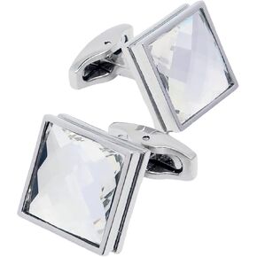 Silver Square Crystal Cufflinks for Men In Gift Box Transparent Polyhedron Crystal Men's Cuff Link for Wedding Shirt Party Business Birthday Anniversary Dress