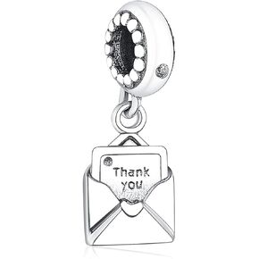 925 Sterling Silver Charm Bead For Pandora & Similar Charm Bracelets or Necklaces (Thank You Letter Envelope)
