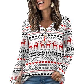 HOTGIFT 2024 Women Winter Fall Tops Shirts Long Sleeve Casual Tshirts Vneck Button Down Henley Blouse Tunic