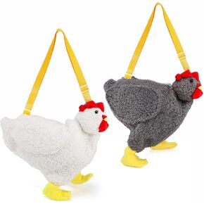 2 Pack Chicken Purse, Cute Chicken Fluffy Shoulder Handbag, Plush Animal Crossbody Bag Rooster Bag with Adjustable Strap for Women