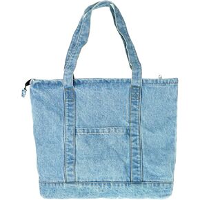 YunZh Denim Tote Bag Casual Style Lightweight Classic Retro Travel Shopper Shoulder Handbag