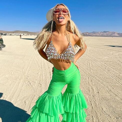 Sexy Body Chain Jewelry Layered Tassel Strap Acrylic Bra Midriff Chain Set Beach Glow Halloween Party Jewelry Set in Kuwait