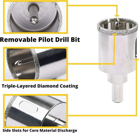 Drilax 2-1/2 Inch Diamond Drill Bit Tile Hole Saw Ceramic Porcelain Quartz Granite Kitchen Bathroom Shower Faucet Installation 2.5 Inches with Removable Center Pilot Drill Bit Locator Pin Locator in Saudi Arabia