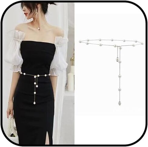 Pearl Belt for Women Adjustable Pearl Body Chain Charm Bridal Dresses Belt Dainty Silver Layered Waist Chain Belt for Bride Jewelry Accessory in Kuwait