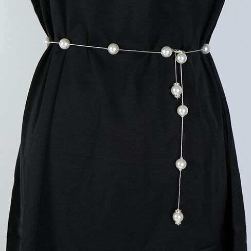 Pearl Belt for Women Adjustable Pearl Body Chain Charm Bridal Dresses Belt Dainty Silver Layered Waist Chain Belt for Bride Jewelry Accessory in Kuwait