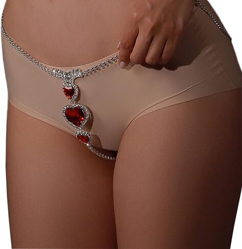 Sexy Red Heart Rhinestone Panties Thong Crystal Chain Thong Bikini Body Jewelry Rave G-String Chain for Women in Saudi Arabia