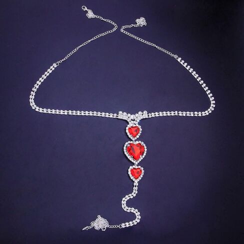 Sexy Red Heart Rhinestone Panties Thong Crystal Chain Thong Bikini Body Jewelry Rave G-String Chain for Women in Saudi Arabia