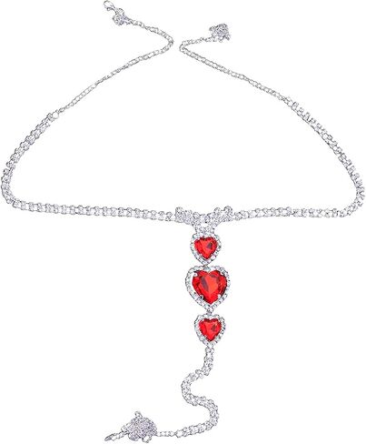 Sexy Red Heart Rhinestone Panties Thong Crystal Chain Thong Bikini Body Jewelry Rave G-String Chain for Women in Saudi Arabia