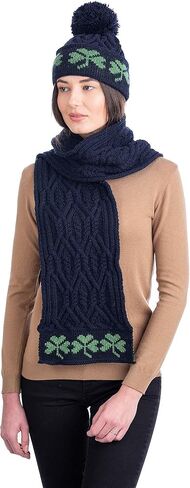 SAOL 100% Merino Wool - Irish Aran Scarf with Green Shamrock for Women in Kuwait