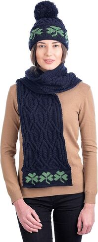 SAOL 100% Merino Wool - Irish Aran Scarf with Green Shamrock for Women in Kuwait