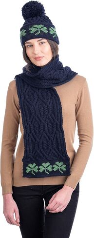 SAOL 100% Merino Wool - Irish Aran Scarf with Green Shamrock for Women in Kuwait