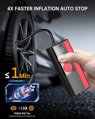 Cordless Tire Inflator Portable Air Compressor - 150PSI Air Pump for Car Tires, Inflatables, Compact Bike Pump, Multipurpose Tire Pump for Car, Red, Large in Saudi Arabia