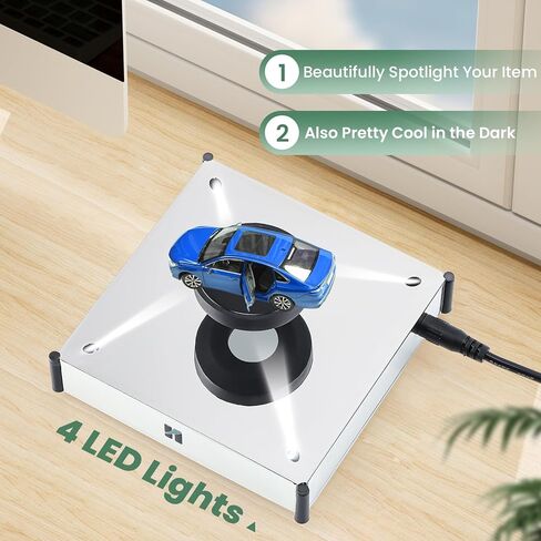 Huanyu 360 درجة دوارة منصة عرض الإرتفاع المغناطيسي 4 أضواء LED مضادة للجاذبية العائمة دوران تلقائي الإرتفاع المغناطيسي رفع مرحلة عرض المجوهرات نموذج الديكور تحميل 300 جرام in Kuwait