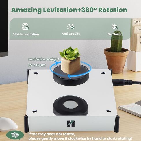 Huanyu 360 درجة دوارة منصة عرض الإرتفاع المغناطيسي 4 أضواء LED مضادة للجاذبية العائمة دوران تلقائي الإرتفاع المغناطيسي رفع مرحلة عرض المجوهرات نموذج الديكور تحميل 300 جرام in Kuwait