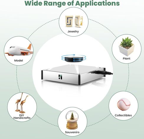 Huanyu 360 درجة دوارة منصة عرض الإرتفاع المغناطيسي 4 أضواء LED مضادة للجاذبية العائمة دوران تلقائي الإرتفاع المغناطيسي رفع مرحلة عرض المجوهرات نموذج الديكور تحميل 300 جرام in Kuwait