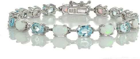 Ice Gems Sterlilng Silver Gemstone and Created White Opal 7x5mm Oval-Cut Tennis Bracelet in Kuwait