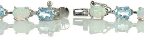 Ice Gems Sterlilng Silver Gemstone and Created White Opal 7x5mm Oval-Cut Tennis Bracelet in Kuwait