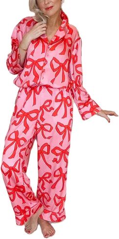 MAINESAKA Women Satin Pajamas Set Striped Silk Pjs Long Sleeve Button Down Shirt Long Pants Loose Sleepwear 2pcs Loungewear in Saudi Arabia