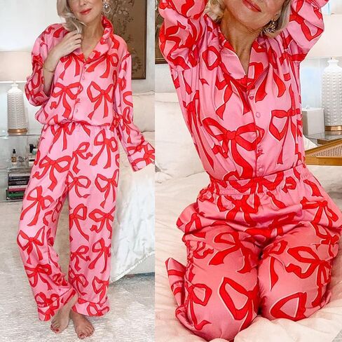 MAINESAKA Women Satin Pajamas Set Striped Silk Pjs Long Sleeve Button Down Shirt Long Pants Loose Sleepwear 2pcs Loungewear in Saudi Arabia