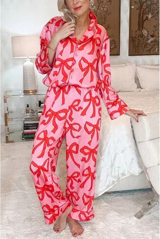 MAINESAKA Women Satin Pajamas Set Striped Silk Pjs Long Sleeve Button Down Shirt Long Pants Loose Sleepwear 2pcs Loungewear in Saudi Arabia