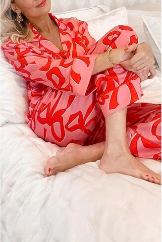 MAINESAKA Women Satin Pajamas Set Striped Silk Pjs Long Sleeve Button Down Shirt Long Pants Loose Sleepwear 2pcs Loungewear in Saudi Arabia