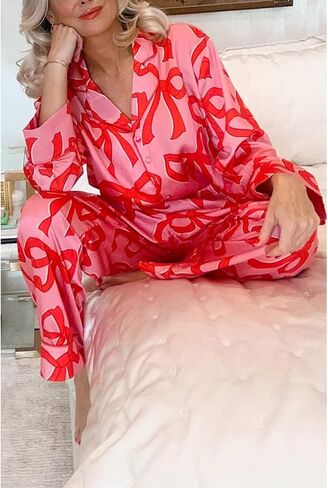 MAINESAKA Women Satin Pajamas Set Striped Silk Pjs Long Sleeve Button Down Shirt Long Pants Loose Sleepwear 2pcs Loungewear in Saudi Arabia