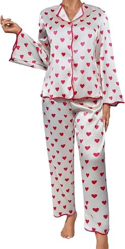 MAINESAKA Women Satin Pajamas Set Striped Silk Pjs Long Sleeve Button Down Shirt Long Pants Loose Sleepwear 2pcs Loungewear in Saudi Arabia