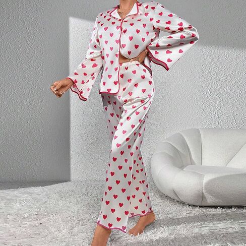 MAINESAKA Women Satin Pajamas Set Striped Silk Pjs Long Sleeve Button Down Shirt Long Pants Loose Sleepwear 2pcs Loungewear in Saudi Arabia