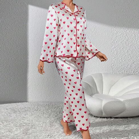 MAINESAKA Women Satin Pajamas Set Striped Silk Pjs Long Sleeve Button Down Shirt Long Pants Loose Sleepwear 2pcs Loungewear in Saudi Arabia