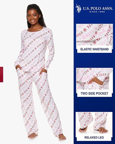 U.S. Polo Assn. 2 Piece Pajama Set for Women, Christmas Pajamas for Women, Holiday Pajamas for Women, Womens Christmas PJs in Saudi Arabia