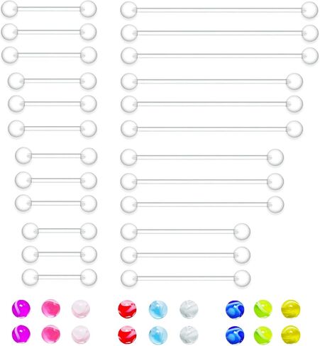 Candy Color Tongue Rings Set Ball Tongue Barbells Nipple Ring Piercing Jewellery 14G Surgical Steel Tongue Bars Clear Acrylic Plastic Nipple Rings Glow In Dark Marble Tongue Jewelry in Saudi Arabia