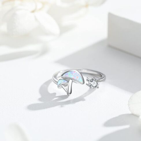 خاتم الفطر قابل للتعديل ولطيف الفطر أقراط S 925 الفضة الاسترليني الأزرق أوبال الفطر مجموعة مجوهرات هدايا للفتيات النساء المراهقات (العقيق الأزرق) in Kuwait