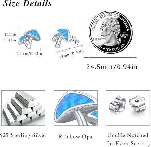 خاتم الفطر قابل للتعديل ولطيف الفطر أقراط S 925 الفضة الاسترليني الأزرق أوبال الفطر مجموعة مجوهرات هدايا للفتيات النساء المراهقات (العقيق الأزرق) in Kuwait