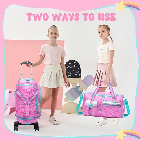 Girls Duffel Bag with Wheels Girls Travel Bag for Kids Overnight Bag with Toiletry Bag Dance Bag for Girls Rolling Duffle Bag with Wheels Gym Bag with Shoe Compartment in Kuwait