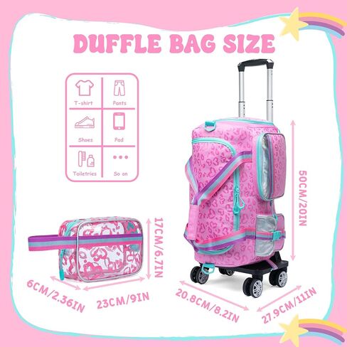 Girls Duffel Bag with Wheels Girls Travel Bag for Kids Overnight Bag with Toiletry Bag Dance Bag for Girls Rolling Duffle Bag with Wheels Gym Bag with Shoe Compartment in Kuwait