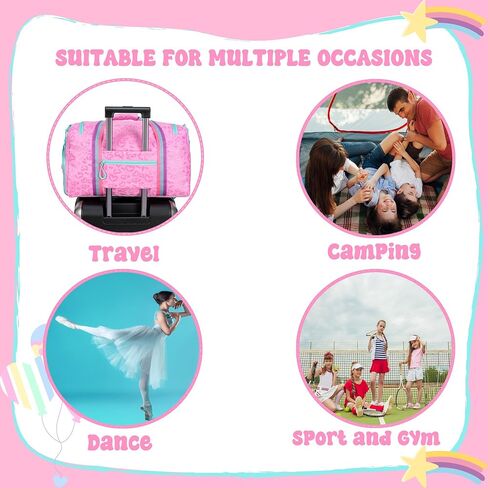 Girls Duffel Bag with Wheels Girls Travel Bag for Kids Overnight Bag with Toiletry Bag Dance Bag for Girls Rolling Duffle Bag with Wheels Gym Bag with Shoe Compartment in Kuwait