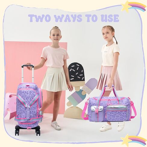 Girls Duffel Bag with Wheels Girls Travel Bag for Kids Overnight Bag with Toiletry Bag Dance Bag for Girls Rolling Duffle Bag with Wheels Gym Bag with Shoe Compartment in Kuwait