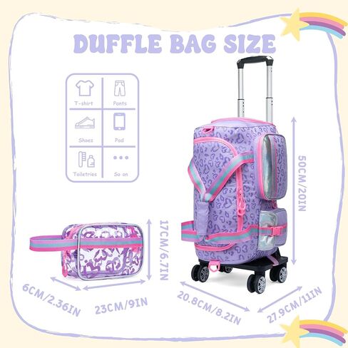 Girls Duffel Bag with Wheels Girls Travel Bag for Kids Overnight Bag with Toiletry Bag Dance Bag for Girls Rolling Duffle Bag with Wheels Gym Bag with Shoe Compartment in Kuwait