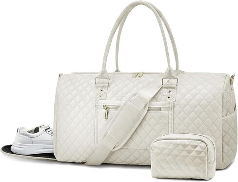 Duffle Bag for Travel,Personal Item Travel Bag with Toiletries Bag,Gym Bags for Men and Women with Wet Pocket & Shoes Compartment(White) in Saudi Arabia